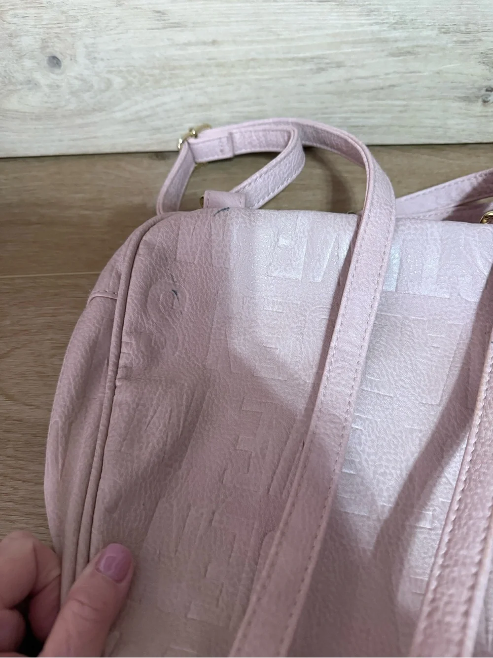 Steve Madden Blush Pink Mini Backpck Embossed Logo Gold Hardware Cute Trendy Bag